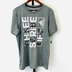 NWT Adidas Three Stripe Life The Go-To Tee Size XL Gray Logo Graphic T-Shirt